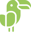 Green minimalist illustration of a toucan facing right.