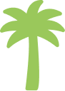 Simple green palm tree icon on white background.