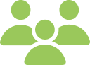 Green icon of three people grouped together